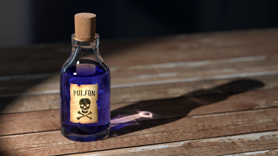 bottled labeled "poison"